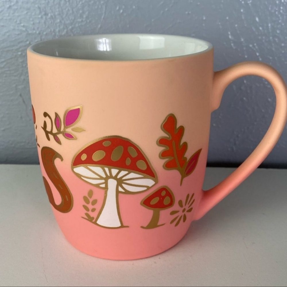 New Sheffield Home Mushroom Light Pink & Peach Ceramic Mug Soft Touch Squirrel